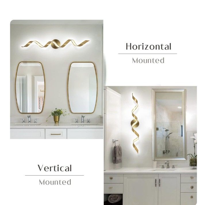 Brand New Modern LED Bathroom Vanity Light 32 inch, 20W Spiral Design Gold Wall Light for Bathroom, Living Room and Hallway, 6000K White Light