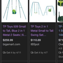 TP Metal Small to Tall Swing Set Adjustable Frame Grows with Child