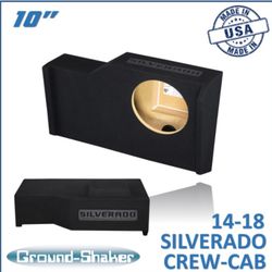 Black 10" Single Sealed Sub Box, Fits Chevy 14-18 Silverado Crew-Cab