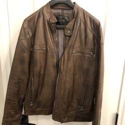 Calvin Klein Mens Brown Leather Jacket