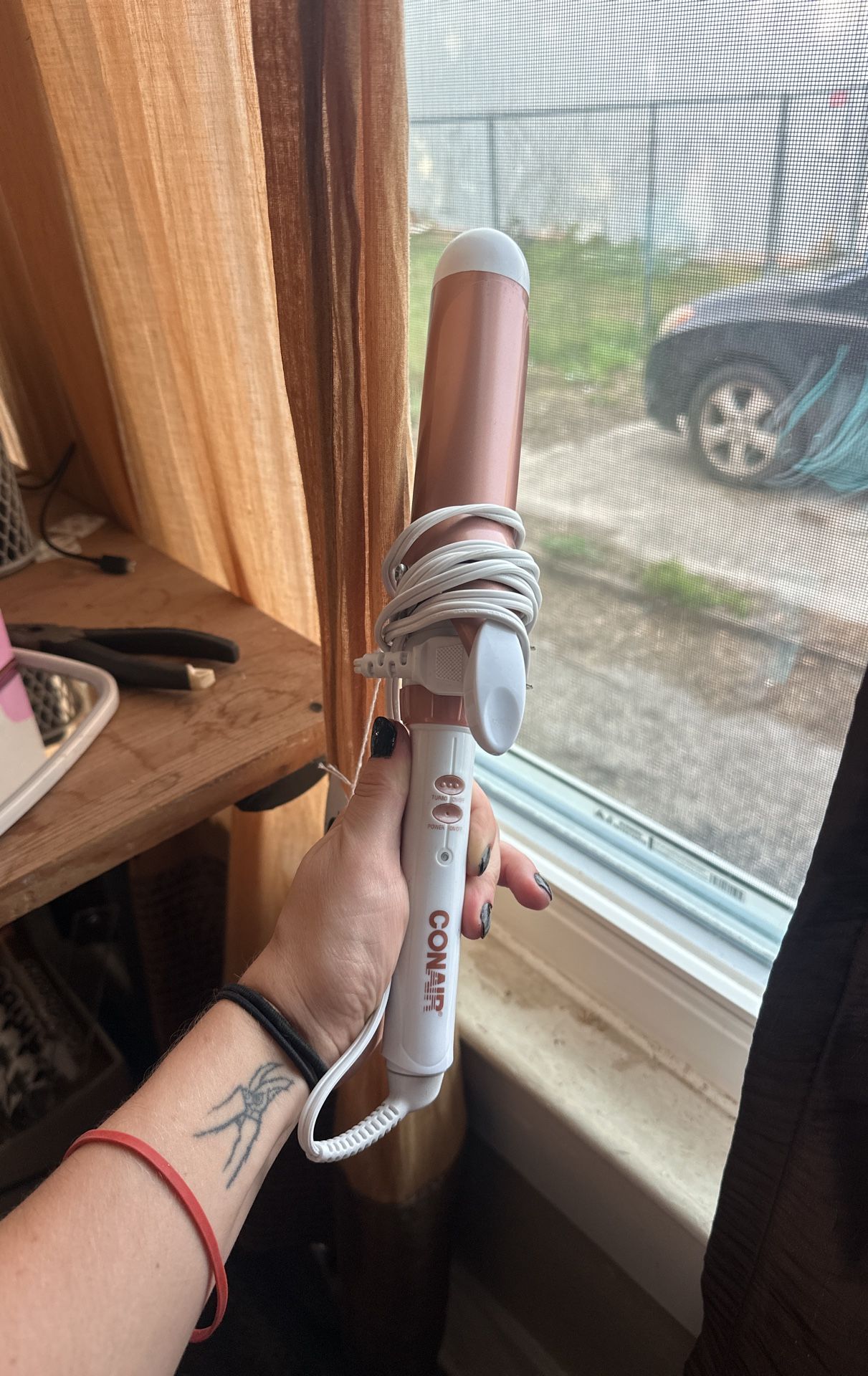 white & rose gold blow dryer and curling iron