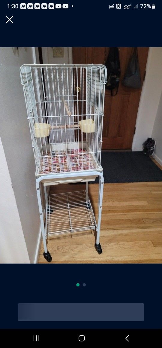 BIRD CAGE  WITH STAND AN DISHES