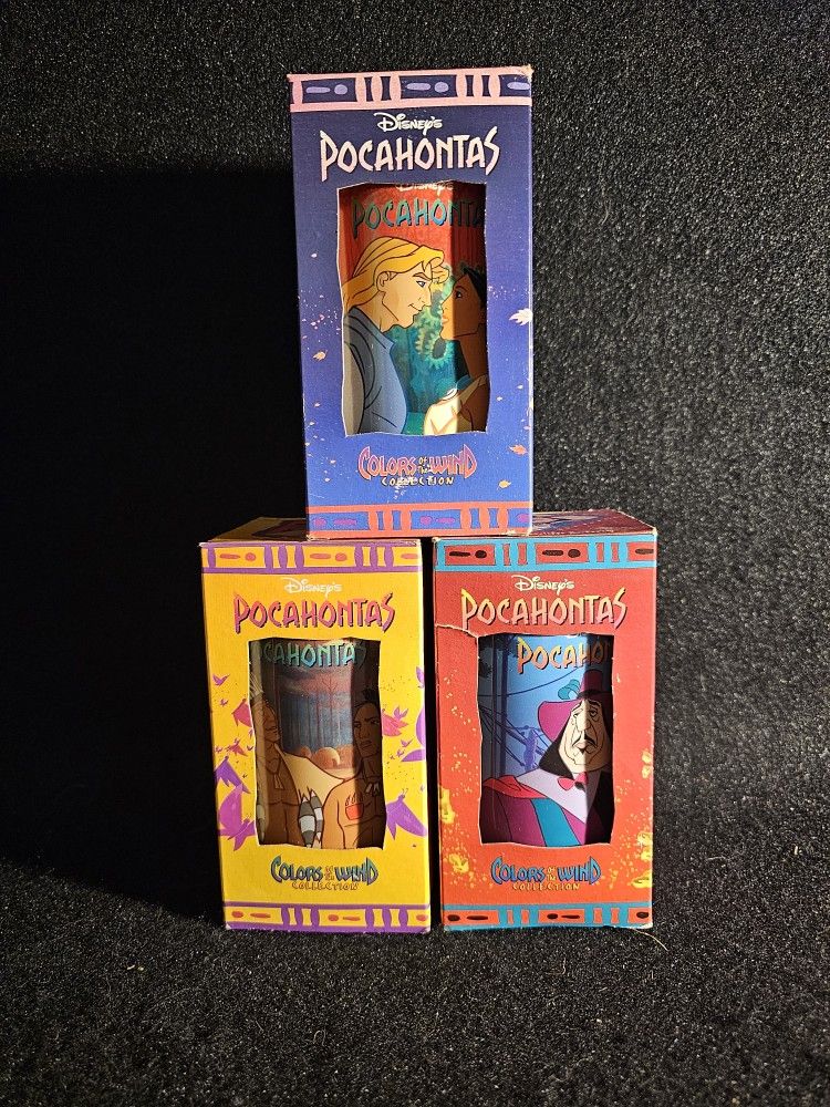 Vintage Lot Of 3 Burger King Pocahontas Colors Of The Wind Collectible Cups