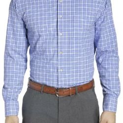 Peter Millar Crown Summer Comfort Long Sleeve Plaid Shirt Large Vessel Blue