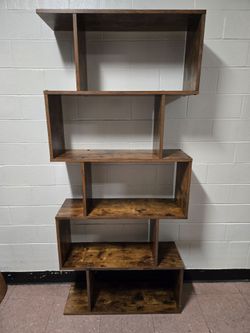 Modern Industrial 4-Tier Geometric S-Shaped Bookshelf