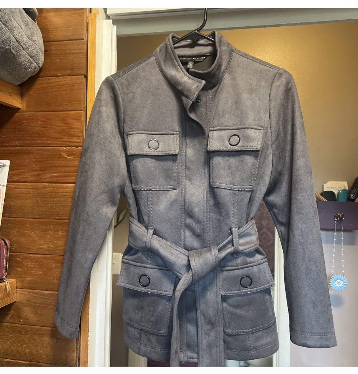 White House Black Market Brand Grey Suede Fitted Women’s Jacket