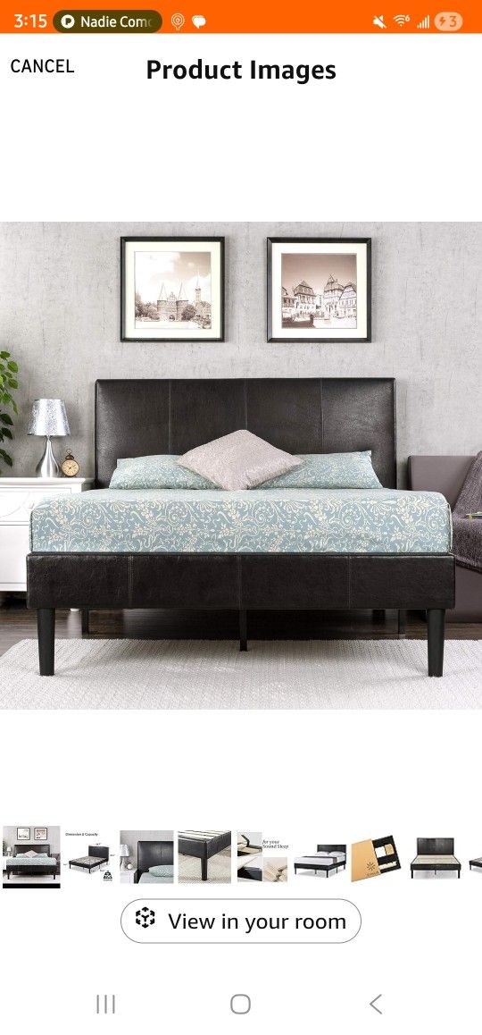 ZINUS Gerard Faux Leather Upholstered Platform Bed Frame, Mattress Foundation, Wood Slat Support, No Box Spring Needed, Easy Assembly, King