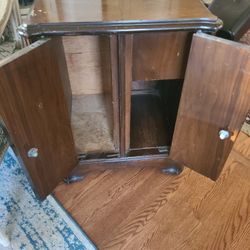 MCM locking wood cabinet burle walnut Farmhouse cottagecore boho jewelry bar side table