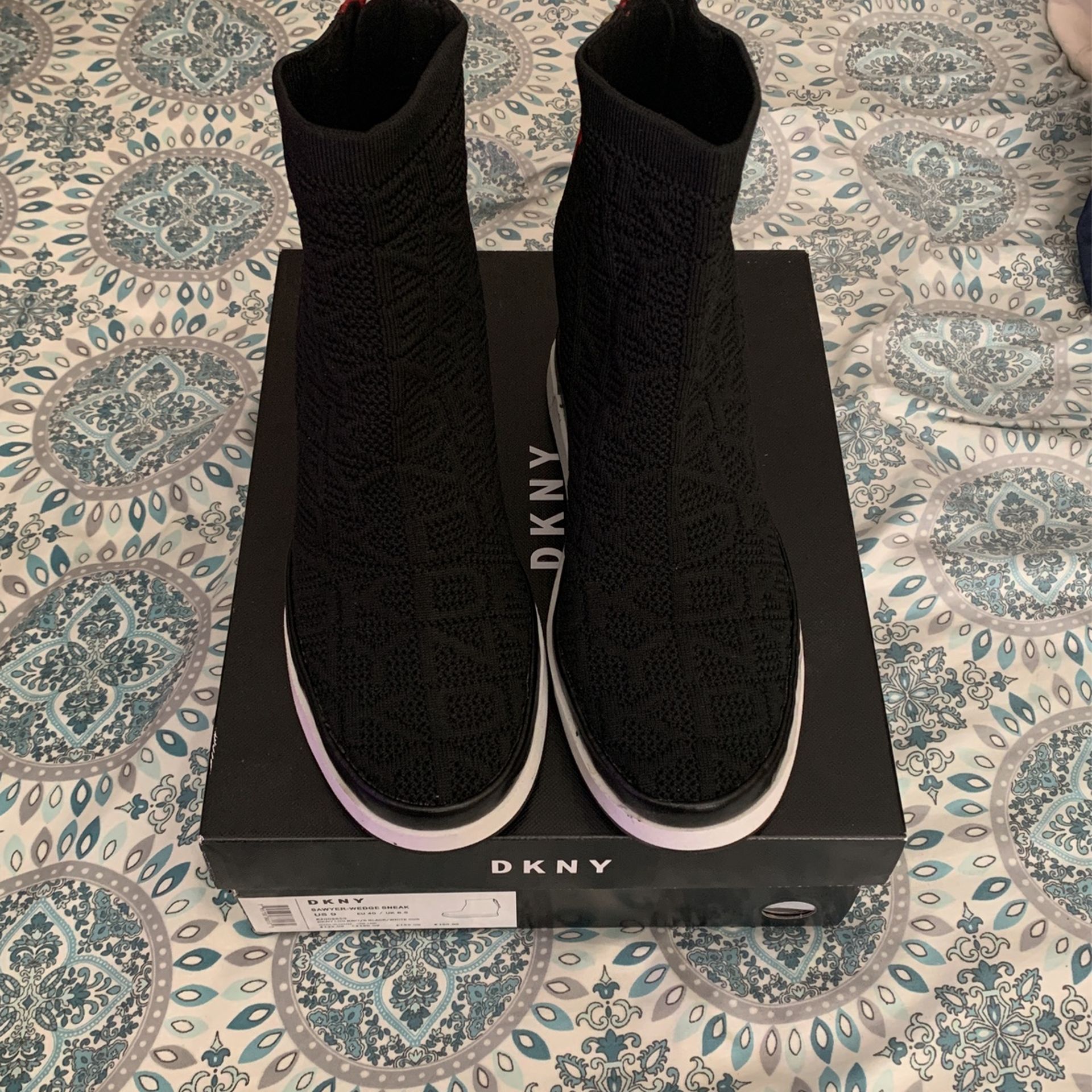 DKNY Sawyer Black Stretch-Knit Wedge Sneakers Size Us 9 Woman (40)