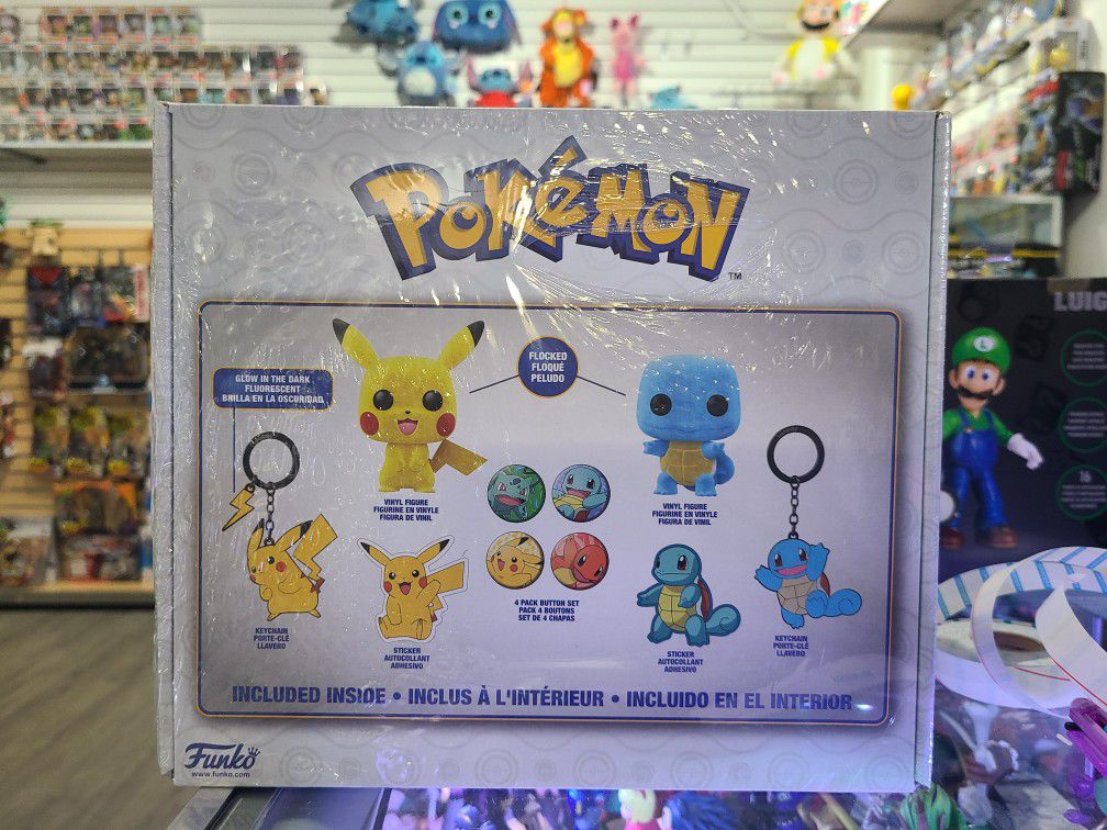 Funko Pop! Flocked Squirtle & Pikachu Pokemon Box GameStop Exclusive Sealed