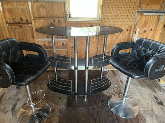 Glass Bar And Stool Set