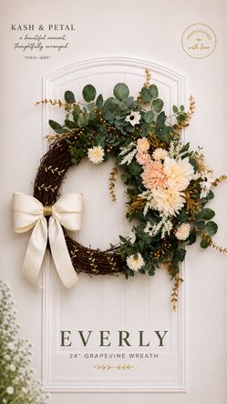 Everly - Large 24” Floral Home Decor Grapevine Wreath
