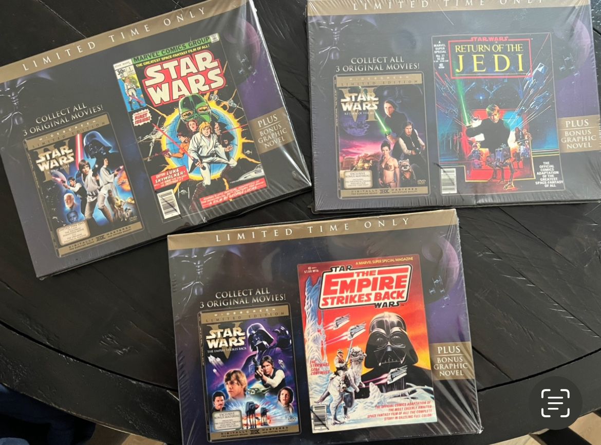 LIMITED EDITION STAR WARS EPISODES IV,V,VI DVDs WITH GRAPHIC NOVELS. BRAND NEW NEVER OPENED