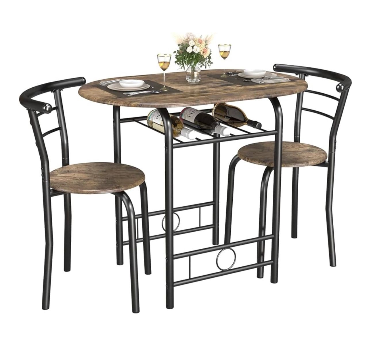Dining Table With Built In wine Rack And Two Chairs