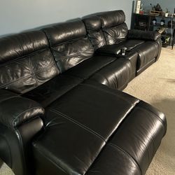 Black Leather Sectional Couch With Electric Recline 