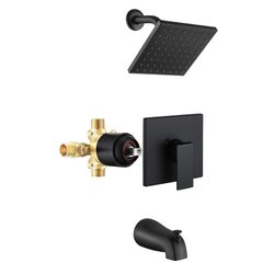 Esnbia Tub Shower Faucet Set (Valve Included) with 8-Inch Rain Shower Head and Tub Spout, Black Shower Head and Handle Set，Single-Handle Tub and Showe