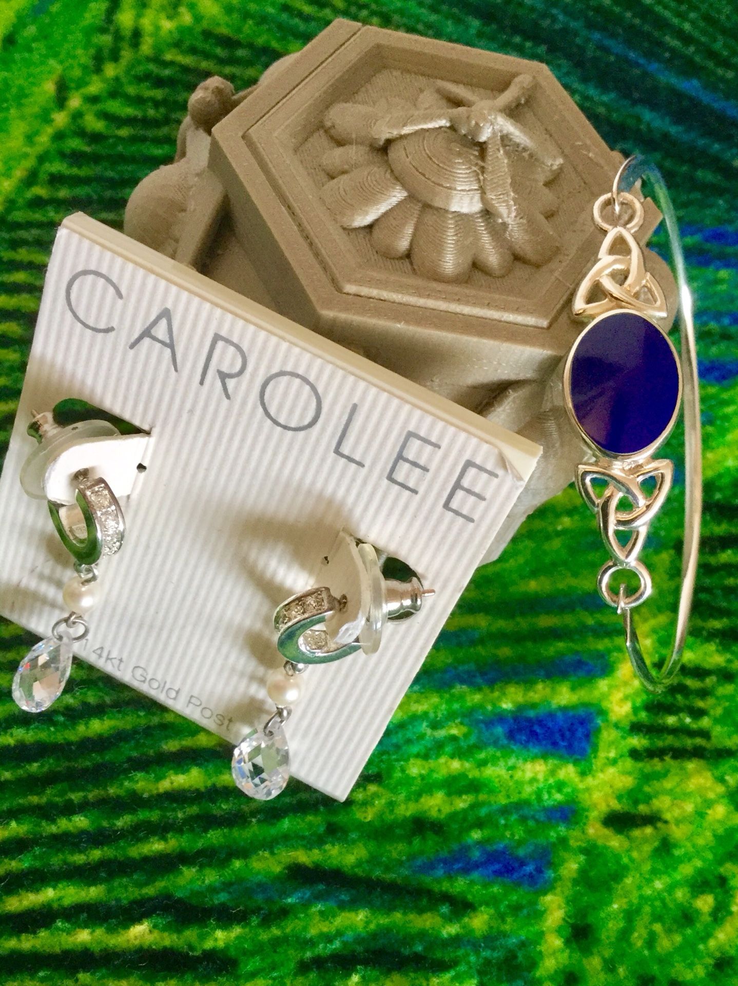 Beautiful Silver & crystals jewelry to chose from / Earrings $ 28 and Lapis gemstone Bracelet $30
