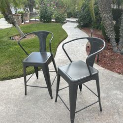 2 Gray Metal Chairs, Barstools