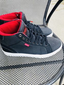 Levi strouse high tops all black with red lining & white bottoms