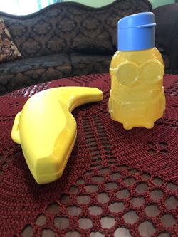 Back To School Minion Tupperware Eco Water bottle and Banana Keeper