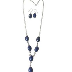 AAA+ Genuine Lapis Necklace Earrings Set 18 Inch 