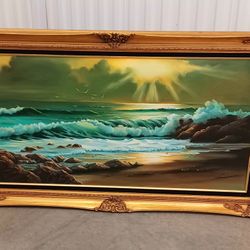 Extra Large Framed Vintage Painting By Judy Sleight