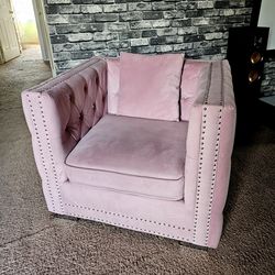 Velvet Upholstered Button Tufted Chair - Pink