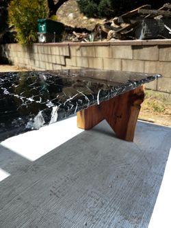 Handmade Japanese Style Wabi-Sabi Tea Room/Coffee Table - Giant Sequoia & Black Calacatta