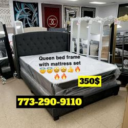 Complete bed set headboard frame quality super comfortable mattress set everything in picture for only we do same day delivery 🚚