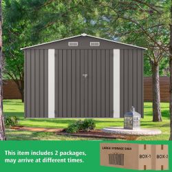 10x12FT Outdoor Storage Shed Large Metal Garden Shed with Double Door Two Window Waterproof Tool Shed for Backyard Patio Lawn Poolside ,Grey