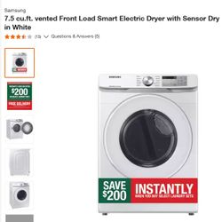 the new SAMSUNG 7.5 cu. ft. Vented Stackable Electric Dryer in White with Sensor Dry