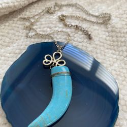 Striking Turquoise Horn On Gold Chain