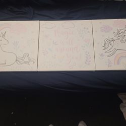 Three Pice Canvas Unicorn Wall Art