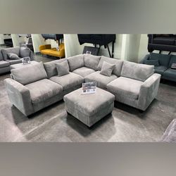 Corduroy sectional sofa with ottoman