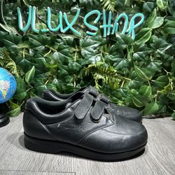 SAS Me Too Shoes Mens Hook And Loop Sneakers Black Leather Casual 10.5 WW