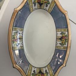 Vint~ART DECO~Noritake~HAND PAINTED~Blue Lustre Ware~CELERY DISH~Oval~GOLD~12.5"