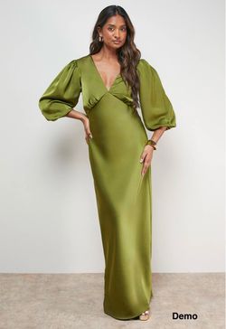 Oasis Satin V Neck Balloon Sleeve Bias Midi Dress (UK10)
