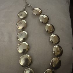 Necklace-...LIZ CLAIBORNE...Gold Tone Domed Disk Panels w/Cutout Stars Necklace.