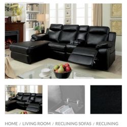 Black Faux Leather Sectional Sofa With Recliner