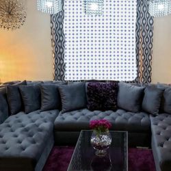Lauren Velvet Gray Double Chaise Sectional /couch