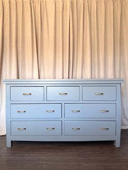 Refinished Wooden Blue Dresser | 7-Drawers