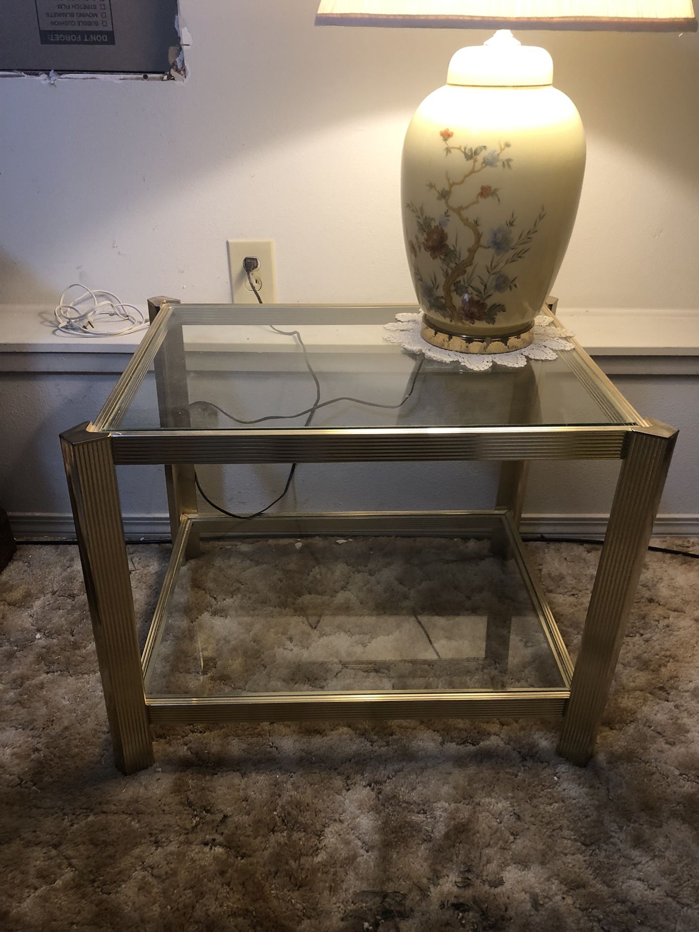 Glass And Brass End Table