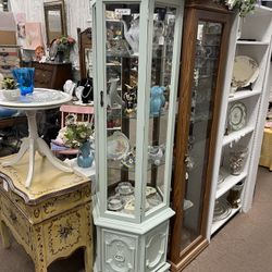 Blue Painted Curio Cabinet
