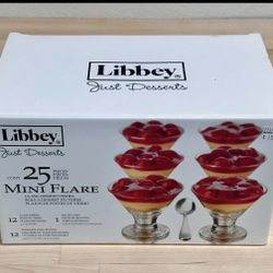 Libbey Just Desserts 12 Mini Flare Glasses & Spoons 24 Piece Set No Recipe Card