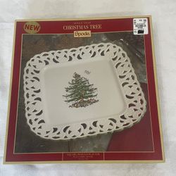 NEW Spode Christmas Tree 12" Square Pierced Serving Platter NEW IN BOX