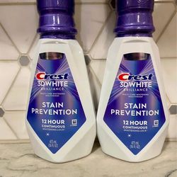 Whitening mouthwash with stain prevention technology. Crest 3D White Brilliance in 16 fluid ounce bottle.