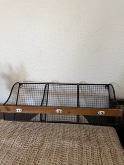 Rustic 3-Compartment Wire Wall Shelf