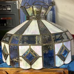 💡Vintage Mid Century Iridescent Stained Glass 5 Light Pendant Chandelier💡