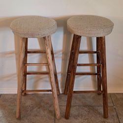 Wood Bar Stools with Cushioned Seats