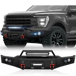 YZONA Front Bumper Compatible with 2021 2022 2023 Ford F-150 (Excluding 2022 2023 F150 Lighting EV) Off-Road Bumper with Winch Plate, LED Lights, Lice